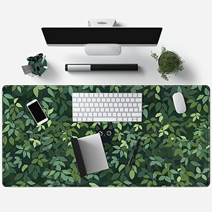 Cute Cat Desk Mat Kawaii Green Desk Pad - Large Gaming Mouse Pad Laptop Mat | Desk Pad Large Anime Gaming Mouse Pad for Desk Computer Office Keyboard Laptop 31.5x15.7 in - Non-Slip Base, Stitched Edges - color: Green Plants Black Cat