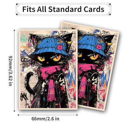 MTG Card Sleeves, Ultra Clear Front & Matte Finish Back, 100 Count Standard Size Matte Art Sleeve for Magic The Gathering - color: Doodle Cat