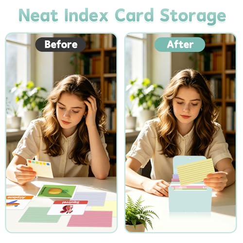 DHATMYC 4x6Index Card Holder Organizer 3x5Flash Note Card Storage Box,Green | A6 File Case Flashcard Notecard Container with Dividers and 13 Expandable Pockets for Recipe Coupon Stickers Scrapbook Paper - color: Green