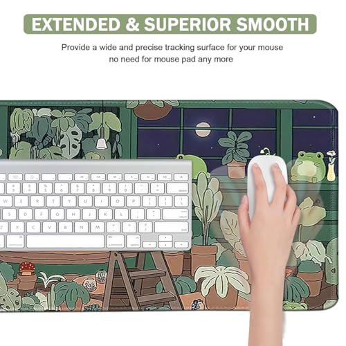 Cute Large Mouse Pad, Kawaii Extended Mouse Pad Desk Pad Easy Typing for Typing Office Game 35.4 x15.7 in - Kawaii Frog - color: Frog Single
