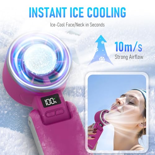 PlayHot Portable Handheld Cooling Fan, Travel Essentials, Gifts for Women | Instant Cooling, 10m/s Airflow, 5-Speed, 10H Max, USB-C Rechargeable, LED Display, 3-in-1 Foldable for Cruise, Beach Vacation - color: Magenta