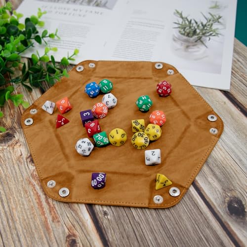 SIQUK 8 Pieces Dice Tray Hexagon Folding Dice Rolling Tray PU Leather Dice Trays Dice Holder Storage Box for D&D RPG Dice Games (Red, Royal Blue, Violet, Black, Camel，Cyan，Sky Blue，Dark Green) - color: Red,darkblue,violet,black,camel,cyan,skyblue,green