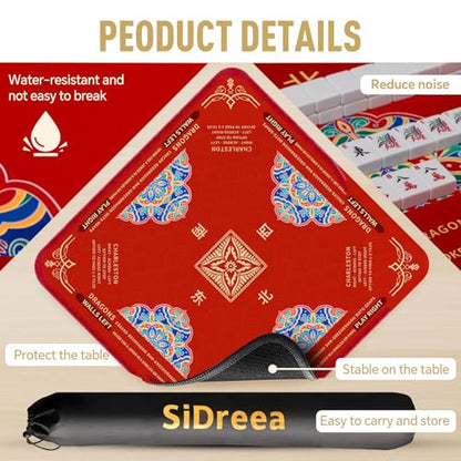 Mahjong Mat 32.4” x 32.4”, 3mm Thick Non-Slip Rubber Back Mahjong Table Mat, Noise Reduction Waterproof Mahjong Game Mat for Table, Mahjong Tile Mat for Cards, Dominoes & Board Games (Red2) - color: Red2