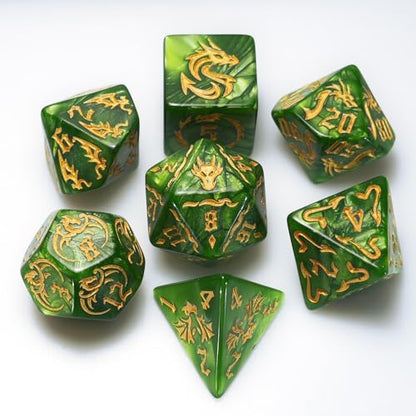 generic dice Set for Dungeon and Dragons D&D MTG 7-Die RPG Polyhedral Dice ，D20 D12 D10 D8 D6 D4 D%(Green), Greener - color: Greener