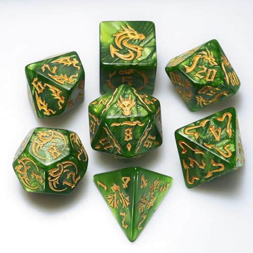 generic dice Set for Dungeon and Dragons D&D MTG 7-Die RPG Polyhedral Dice ，D20 D12 D10 D8 D6 D4 D%(Green), Greener - color: Greener