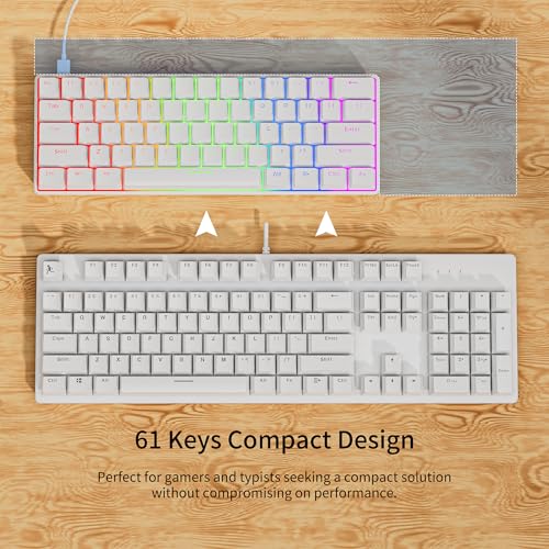 Newmen GM611 Mechanical Keyboard,LEDBacklit Wired Gaming Keyboard RedSwitch | Compact Portable,Mini 61 Keys,LED Backlit,60 Percent Mechanical Keyboard,White Keycaps,Windows Laptop PC,Linear Red Switches - color: white keycaps-red switch