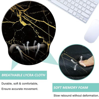 Mouse Pad with Wrist Support, Ergonomic Mouse Pad with Memory Foam Wrist Rest Cushion, Non-Slip Rubber Base Gaming Mice Pad for Home Office Computer Laptop, Black Golden Marble - color: Black golden marble