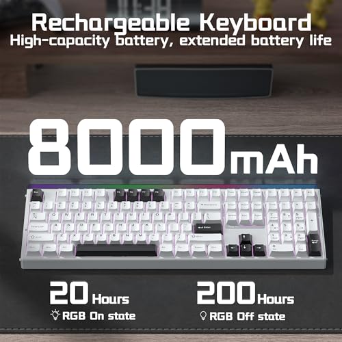 Aula H108 Wireless Mechanical Keyboard, Hot Swappable Silent Keyboard, Full Size Keyboard with Number Pad, Gasket Structure, RGB Backlit Computer Gaming Keyboard with PBT Keycaps for PC/Office - color: White Black