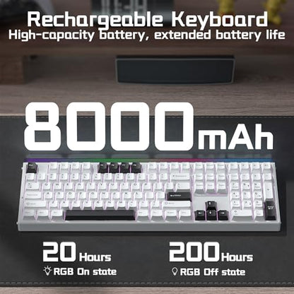 Aula H108 Wireless Mechanical Keyboard, Hot Swappable Silent Keyboard, Full Size Keyboard with Number Pad, Gasket Structure, RGB Backlit Computer Gaming Keyboard with PBT Keycaps for PC/Office - color: White Black