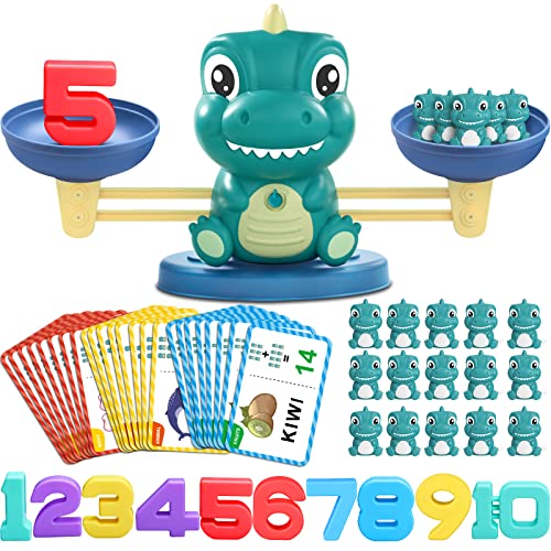Kaodezhu Dinosaur Math Balance Toys - Montessori Toys for 3 Years Old Kids, Learning and Educational Toys for Boys and Girls - Birthday Gifts for 4 5 6 7 Year Old Boys - color: Basic Green