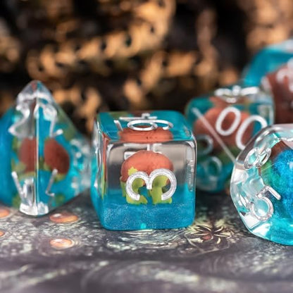 UDIXI 7PCS DND Dice Set Resin Polyhedral Dice Set for D&D Tabletop Games | Intellect Devourer Inclusions, Velvet Storage Bag, DM Gift, for Dungeons and Dragons Role Playing Games Board Games - color: Intellect Devourer