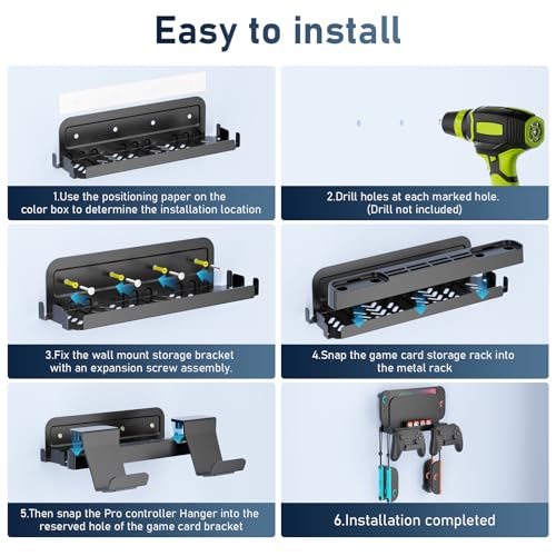 Wall Mount for Nintendo Switch 2 /Switch OLED/Switch Console, Switch 2 holder with Storage 8 Card Slots,2 Pro Controller and 4 Joycon Hanger-Install Behind TV, Black