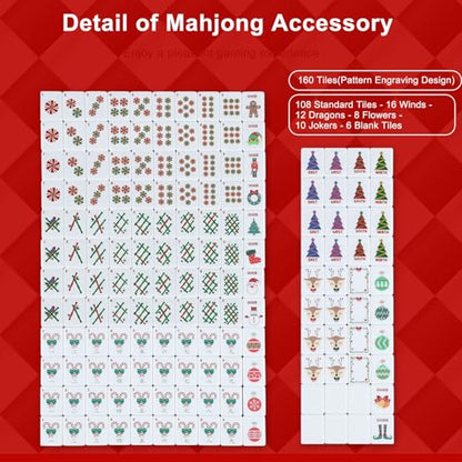160 Pcs Christmas American Mahjong Set Only, 1.2 x 0.87 Inches Red Back Melamine Mahjong Tiles, Hand Carved Pattern for Adult Mah Jong Social Games, Mah Jong Lovers - style: Classic