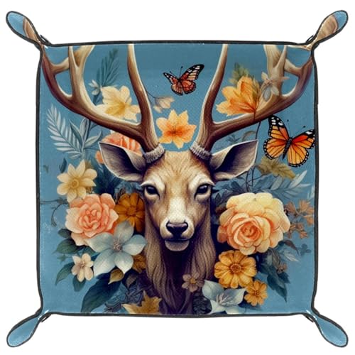 Deer Butterflies Flowers Dice Tray Dice Rolling Tray Folding Dice Holder for Dice Games, Like RPG, DND and Other Table Games - color: Multi 7