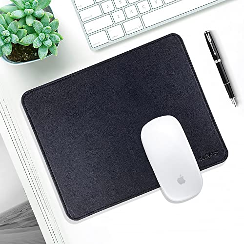 MelVan PU Leather Mouse Pad with Stitched Edge, Wood Mousepad, Waterproof Gaming Mouse Pad Mat for Computers, Laptop, Office & Home, 10.2" x 8.3", 1 Pack (Black) - color: Black