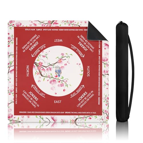DEVPNR Mahjong Mat for Table with Black Carrying Bag, 32.6"x32.6", Red | Non-Slip Table Cover, Noise-Reducing, with Rules, Easy Storage, for American Mahjong, Poker, Card & Board Games - color: Red