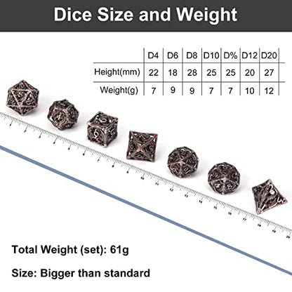 DND Dice Hollow D&D Metal Dice Dungeons and Dragons Dice Set with Gift Box 7 PCs Steampunk Polyhedral Dice Games Set for RPG,MTG,Pathfinder,(Dragon Blood Spattered) - color: Dragon Blood Spattered
