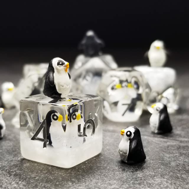 Sage's Portal Animal Familiars Resin DND Dice Set Polyhedral Dice Set for Dungeons and Dragons RPG Pathfinder Tabletop TTRPG (Friendly Penguin) - color: Friendly Penguin, style: Dice Set Only