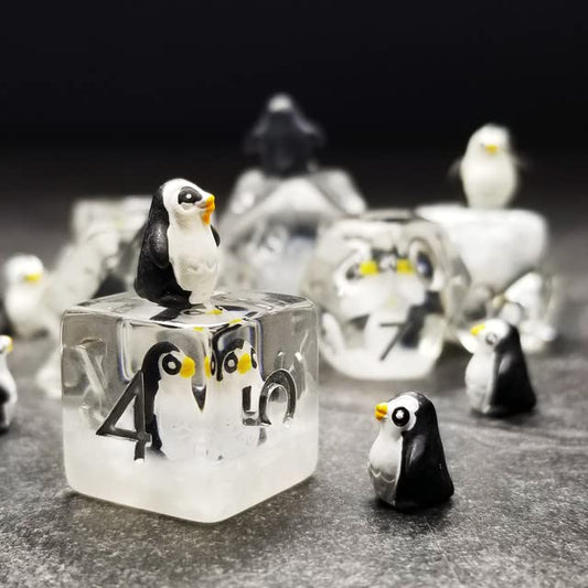Sage's Portal Animal Familiars Resin DND Dice Set Polyhedral Dice Set for Dungeons and Dragons RPG Pathfinder Tabletop TTRPG (Friendly Penguin) - color: Friendly Penguin, style: Dice Set Only