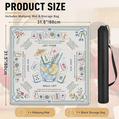 Summer Garden Mahjong Mat with Rules Non-Slip Noise Reduction Gaming Mats with Carrying Bag, American Mahjong Table Cover for Poker Board Card Games Dominoes, 31.5” x 31.5” - color: Summer Mahjong Garden