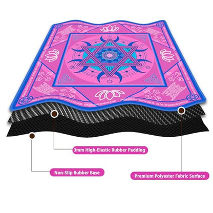Mahjong Mat for Table(33" x 33"), Mahjong Table Cover with Rules, Non-Slip & Noise Reduction Gaming Mat, Portable Tablecloth for Mahjong, Board, Poker, Card, Domino & Tile Games