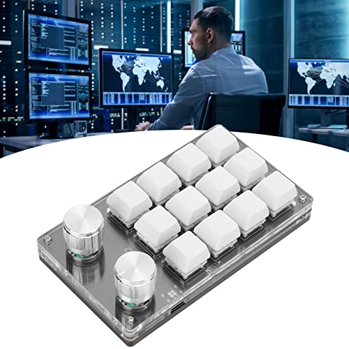 Macro Mechanical Keyboard, 12 Key One Handed Programmable Gaming Keypad, Multifunction DIY Plug and Play PC Keyboard with Adjustment Knob, Customized Express Keys - color: Black White