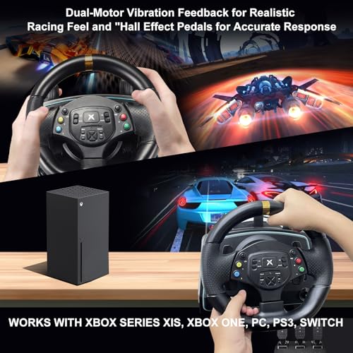DOYO Gaming Steering Wheel with Pedals and Shifter, 1080° Racing Wheel, Hall Effect Pedals, Vibration Feedback, Paddle Shifters, Steering Wheel for PC/Xbox One/Xbox Series X/PS3/Switch - Plug & Play