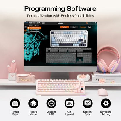 EPOMAKER X Aula EA75 MAX Wireless Gaming Keyboard with Screen & Knob | 5000mAh, Hot-Swap, Lubed Switches, RGB Backlit, Creamy Gasket, 75% Mechanical Keyboard (Pink, Silent Cotton Candy Switch) - color: Pink, size: Silent Cotton Candy Switch