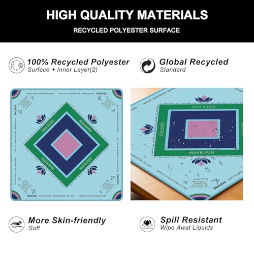 Turquoise Mahjong Mat 31.5x31.5 Inch,Anti-Slip Noise Reduction Table Cover, Equipped with a Portable Carrying Bag, Rubber Mahjong Mat for Poker, Cards and Board Games (Turquoise) - color: Turquoise