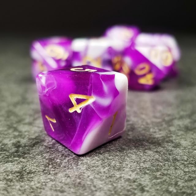 Sage’s Portal Stones DND Dice Set Acrylic Opaque 7-PC Polyhedral DND Dice Set for Dungeons and Dragons D&D Sage’s Cantrips RPG Tabletop TTRPG (Purple/White) - color: Purple/White