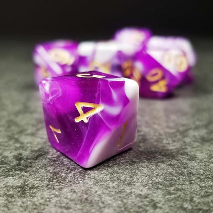Sage’s Portal Stones DND Dice Set Acrylic Opaque 7-PC Polyhedral DND Dice Set for Dungeons and Dragons D&D Sage’s Cantrips RPG Tabletop TTRPG (Purple/White) - color: Purple/White