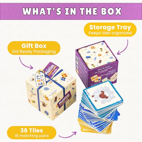 The Muslim Memory Game Eid Edition, Ramadan Gifts for Kids Ages 4-8, Islamic Educational Toy, Eid Gifts for Children, Screen-Free Family Matching Game with Arabic Guide
