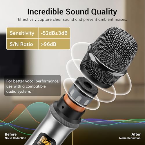 TONOR Wireless Microphones System, 2 * 15 Channel Dynamic Mics Silver*2 | UHF Handheld Metal Mic with Receiver, Pro Cordless Micro for Karaoke, Meeting, Party, Church, DJ, Wedding, KTV, 200ft, TW-820 - style: 2 Mics