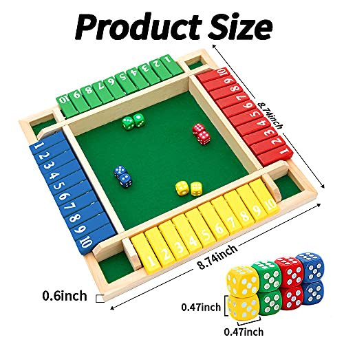 Nicecho Shut The Box Dice Game,2-4 Player Family Wooden Board Table Math Games for Adults and Kids, 8 Dices Classics Games for Classroom,Home,Party or Pub - size: 8.74 x 8.74 inches