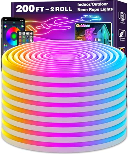 AILBTON 200Ft Neon Rope Lights,Flexible Led Rope Lights Control with App/Remote,Multiple Modes Music Sync Gaming RGB Led Neon Lights for Bedroom Outdoor - size: 200FT