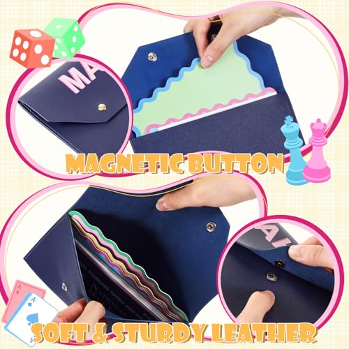 2 Pcs Leather Mahjong Card Bag Clutch Pouch Holder with PU Squeeze Dice Bag Mahjong Accessories Protector Cover Case for MAHJ Lover Playing Game Night(Dark Blue) - color: Dark Blue