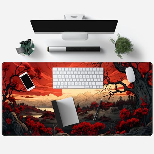 Red and Black Mouse Pad Japanese Mouse Pad XL Black Anime Big Mouse Pads for Desk Large Gaming Large Mouse Pad for Men Desk Pad with Stitched Edges Non-Slip Large Computer Mat, 31.5x15.7 in. - color: Apocalypse Scenery