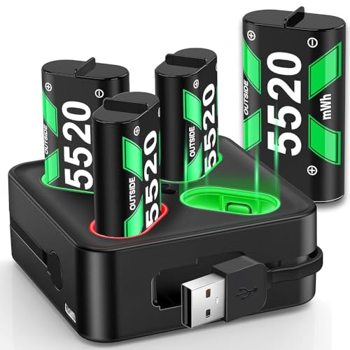 for Rechargeable Xbox One Controller Battery Pack Charger with 4 x 5520mWh Max Capacity, Charging Accessories Kit for Xbox Series X/S Controllers