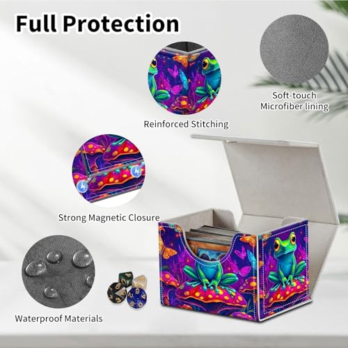 Stylish MTG Deck Box for 110+ Cards, Magnetic Commander Deck Case with Bonus Game Card Pouch, Durable Storage for TCG and Sleeved Magic Cards, Mushroom Frog - color: Mushroom Frog