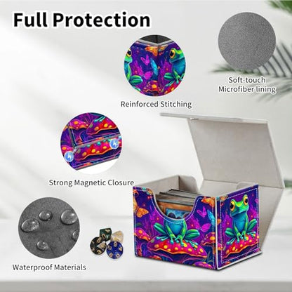 Stylish MTG Deck Box for 110+ Cards, Magnetic Commander Deck Case with Bonus Game Card Pouch, Durable Storage for TCG and Sleeved Magic Cards, Mushroom Frog - color: Mushroom Frog