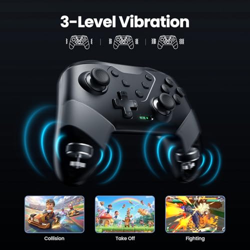 VOYEE Switch Controllers Compatible with Switch/Lite/OLED, Programming Wireless Pro Controller with Motion Control, Vibration, Wake-up, Turbo, Screenshot - color: Gray