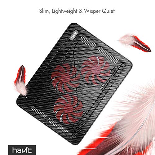 Havit HV-F2056 15.6-17 Inch Laptop Cooler Cooling Pad - Slim Portable USB Powered (3 Fans) (Black+Red) - color: Black+Red