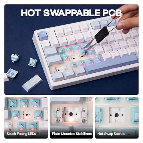 MechLands EPOMAKER TH108 Full Size Mechanical Keyboard, Wireless Gaming Keyboard, 8000mAh Battery, Creamy Gasket, 108 Keys, Hot Swap, Custom Driver, RGB Backlights (Blue&White, Sea Salt Silent Switch) - color: Blue&White, size: Sea Salt Silent Switch