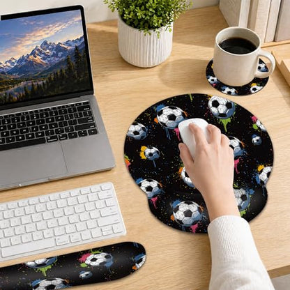 Soccer Keyboard Wrist Rest Pad Ergonomic Mouse Pad Set,3 in 1 Memory Foam Mouse Pad with Non Slip Base for Office and Home - color: Soccer