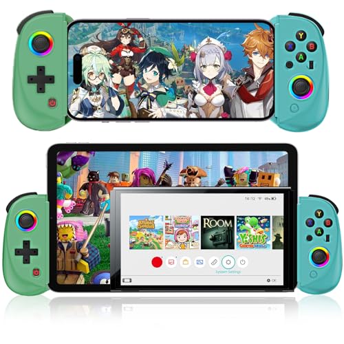 arVin Mobile Gaming Controller for iPad/Tablet[Within 5-10"] Phone Game Controller for iPhone/Android with RGB Hall Effect Joystick/Turbo/6-Axis Gyro/Vibration/Support Streaming on Xbox/PS4/PC Console - color: Blue & Green, size: D8