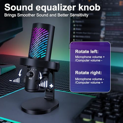 CG1 RGB Condenser Microphone Plug & Play, Noise Cancellation, Mute,Computer/Mic Monitoring Balance Adjustment, Headphone Jack, Desktop Stand for Gaming, Streaming, Podcasting, PC/Type-C Phones