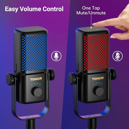 TONOR Gaming Microphone Compatible with Xbox, RGB Condenser Streaming Mic, Low Noise, Gain Control, One Tap Mute, Compatible with Capture Card, 200 cm/78inch Cable, Desktop Stand, Black TCX3 - color: Black, style: Microphone