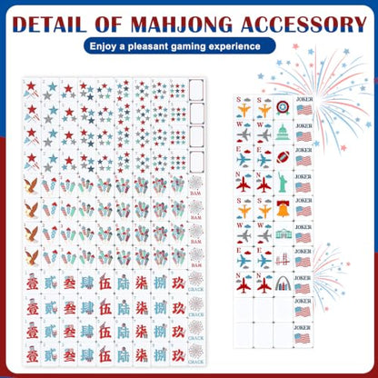 160 Pcs USA Theme American Mahjong Tiles Set 1.2 Inch Patriotic Veterans Day Mahjong Tile 4th of July Independence Day Red White Blue Mini Game Set for Travel Family Game Night Holiday - style: Usa Theme