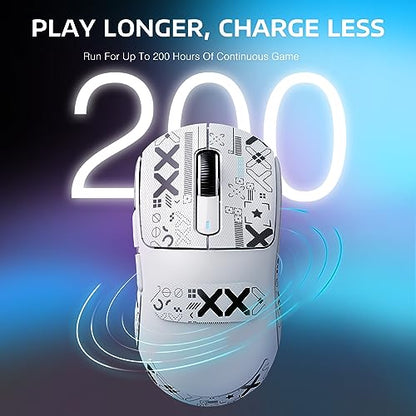 ATTACK SHARK X3 Lightweight Wireless Gaming Mouse, 49g Tri-Mode Bluetooth/2.4G/USB-C Wired Mouse, PAW3395 26K DPI Sensor, 200h Battery Life, Programmable Buttons, Griptape for PC/Laptop/Mac - color: White & Griptape