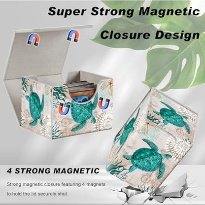 Magnetic Closure TCG Deck Box Portable Card Holder Trading Card Deck Box | PU Leather Collectible Card Case Game Trading Card Deck Box Storage Scratch Resistant Lining, Green Turtle - color: Green Turtle
